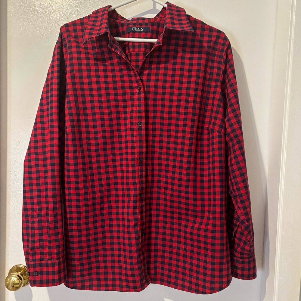 Chaps red and black gingham plaid button-down shirt